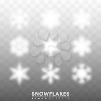 Snowflakes shadow overlay effect on transparent background. Vector illustration.