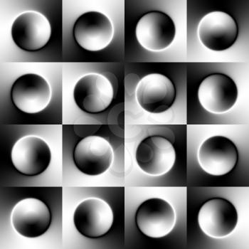 Seamless monochrome background with black and white gradient circles. Vector illustration.