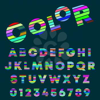 Alphabet letters and numbers color design. Colorful font template. Vector illustration.