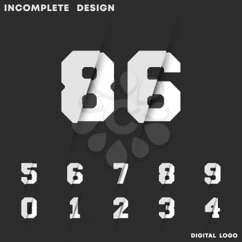 Incomplete digital design. Set of numbers 0 1 2 3 4 5 6 7 8 9. Vector illustration.