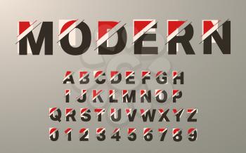 Modern alphabet template. Glitch typography letters and numbers set. Vector illustration.