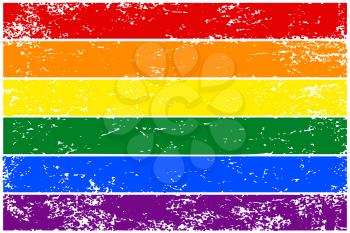 Rainbow flag LGBT. Colorful hand-drawn banner with grunge texture. Vector illustration.