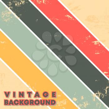 Vintage grunge texture background with retro color stripes. Vector illustration.