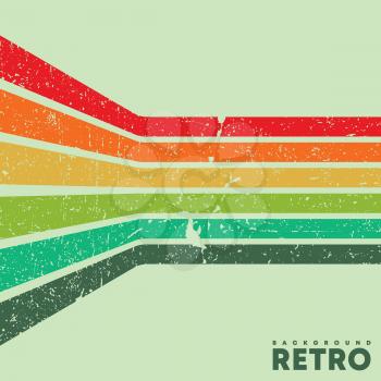 Vintage grunge texture background with color retro stripes. Vector illustration.