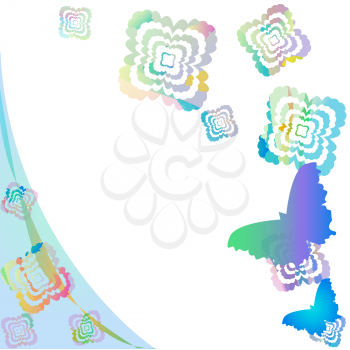 Background for inscriptions. Multi-colored ribbons and butterfly