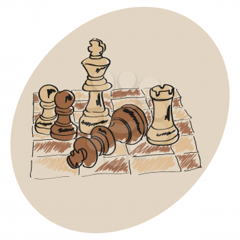 Chess on the chessboard. Vector doodle.