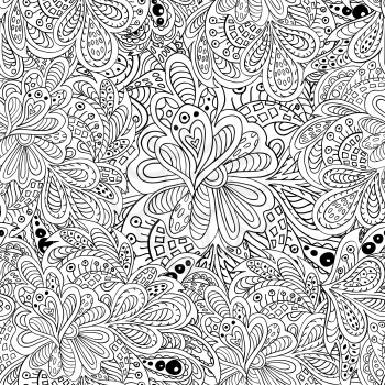 Coloring. Doodle floral seamless pattern