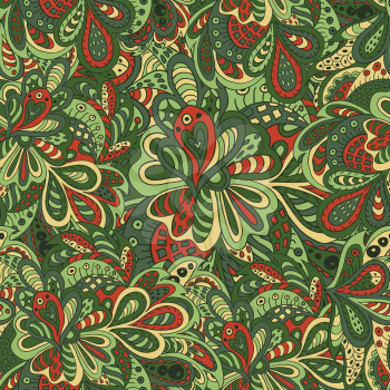 Doodle floral seamless pattern green tones