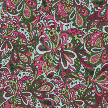 Doodle floral seamless pattern rose and green tones
