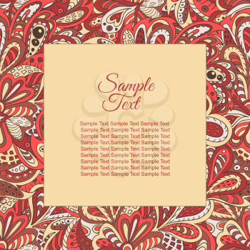 floral doodle ethnic pattern frame rosy and brown for inscriptions, photo. Cards, labels, packaging