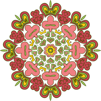 Floral lace motifs. Mandala. Zentangl relaxation. Hand drawn background. Pink and yellow tones