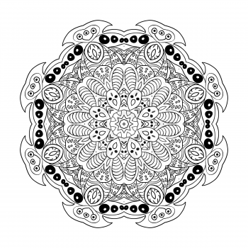 Mandala doodle drawing. floral ornament. Ethnic Arabic motifs. Zentangle. Round. Coloring