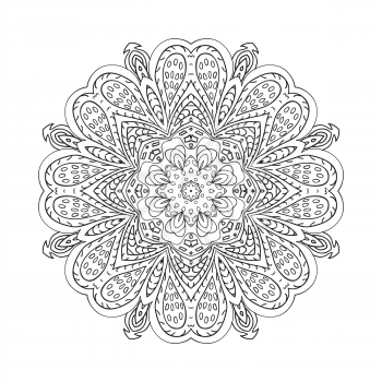 Mandala doodle drawing. floral round ornament. Ethnic motives. Zentangl Hearts. Relaxing coloring. Flower