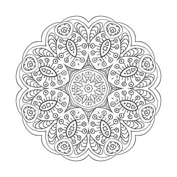 Mandala flower. Doodle drawing. Round ornament. Coloring