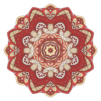 Mandala flower. Doodle drawing. Round ornament. Cream and pink colors