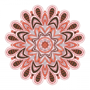Mandala flower. Doodle drawing. Round ornament. Pink and olive green