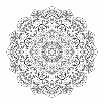 Mandala flower zentangl. Doodle drawing. Round ornament. Coloring