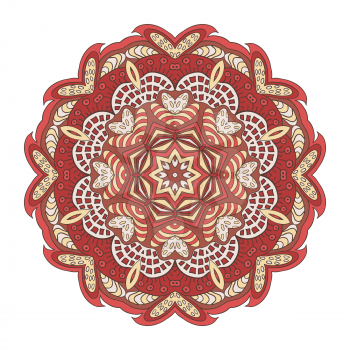 Mandala pattern zentangl. Doodle drawing. Round ornament. Cream and pink colors