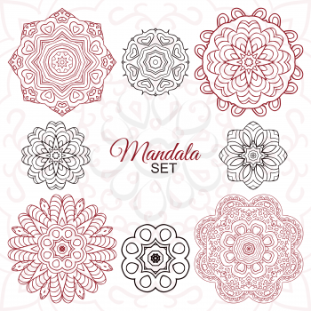 Mandala set. Round decorative ornaments for creativity. Doodle drawing, ethnic motifs. 8 zentagl images