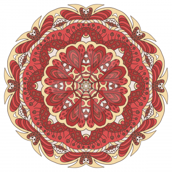 Mandala zentangl. Doodle drawing. Round ornament. Cream and pink colors