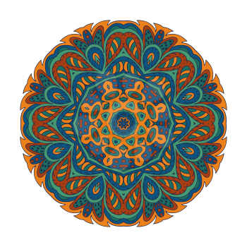 Mandala zentangl. Doodle drawing. Round ornament relax. Blue, green and mustard colors