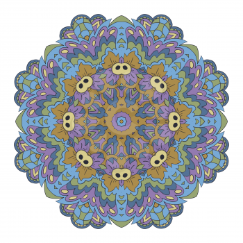 Mandala. Zentangl round ornament. Relax, meditation. Blue, green and purple