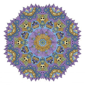 Mandala. Zentangl round ornament. Relax. Meditation. Blue, green and purple tones