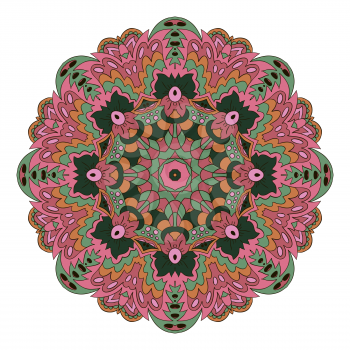 Mandala. Zentangl round ornament. Relax. Oriental pattern. Pink tone