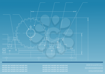 Mechanical drawings on a blue background. Engineering illustration. Vector