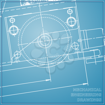 Mechanical engineering drawing blue and white background. Engineering Vector