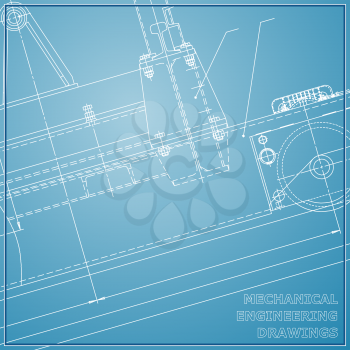 Mechanical engineering drawings. Engineering illustration. Vector blue and white background