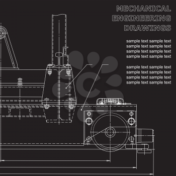 Mechanical engineering drawings on a black background. Vector. For inscriptions