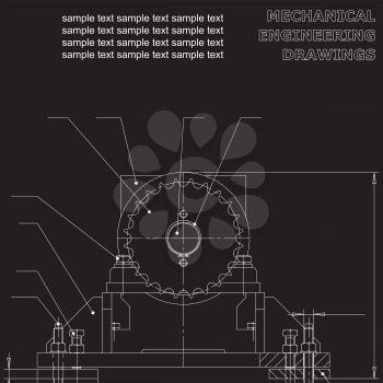 Mechanical engineering drawings on a black background. Vector for inscriptions