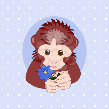 Monkey holding a blue flower. Print for cards, children's books, clothes