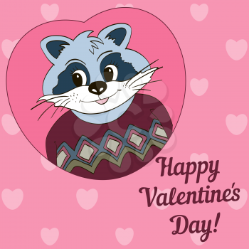 Raccoon in jersey. Picture for clothes, cards. Happy Valentine's Day!