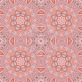 Seamless doodle pattern. Ethnic motives. Grey and pink colors