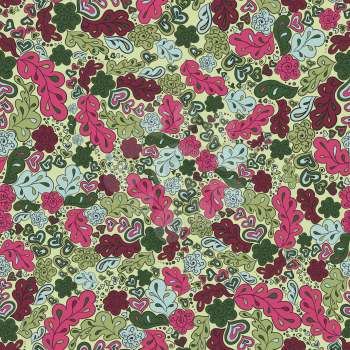 Seamless pattern flower and leaf. Background in green, vinous and blue colors