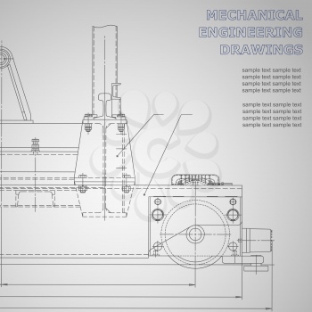Black Mechanical engineering drawings on a gray background. Vector. For inscriptions. Corporate Identity