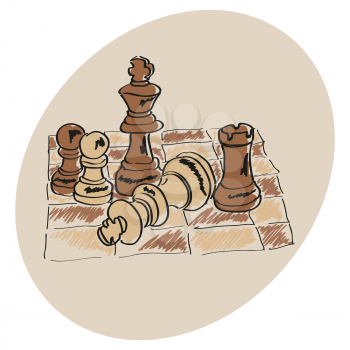 Brown Chess on a chessboard pattern Doodle