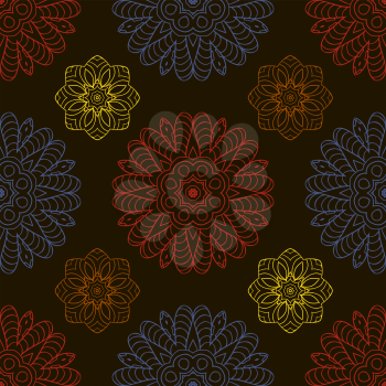 Color seamless pattern, ethnic ornament. Hand drawn abstract background. Mandala doodle motives