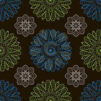 Color seamless pattern, ethnic ornament. Hand drawn abstract background. Mandala doodle pattern
