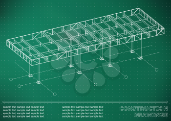 Construction drawings. 3D metal construction. Cover, green background for inscriptions. Points line