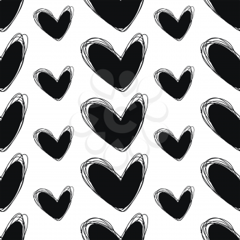 Cute doodle seamless pattern. Heart hand drawings. Background for creativity. Black and white