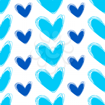 Cute doodle seamless pattern. Heart hand drawings. Background for creativity. Blue and white