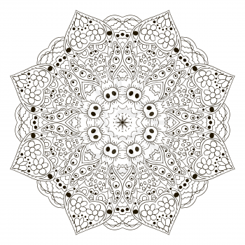 Mandala. Zentangl round ornament. Relax, meditation, coloring. Oriental pattern
