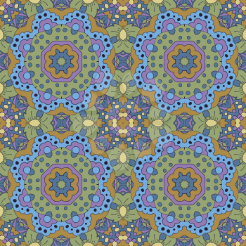Mandala. Zentangl seamless ornament. Relax, meditation. Blue, green and purple Colors