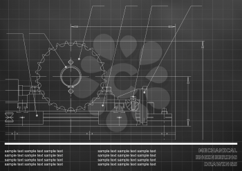 Mechanical drawings on a black and white background. Engineering illustration. Vector