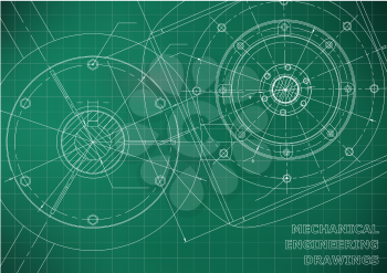 Mechanical engineering drawings. Background for inscription. Vector. White and green