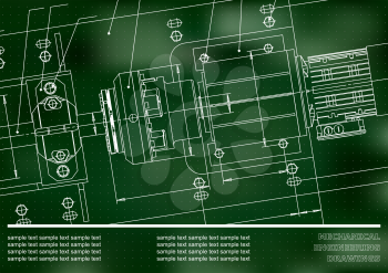 Mechanical engineering drawings on a green background. Vector. Cover, Background for inscription labels. Points