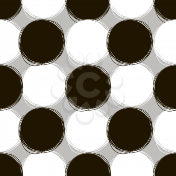 Seamless doodle pattern. Round doodle patterns of white and black color on a gray background